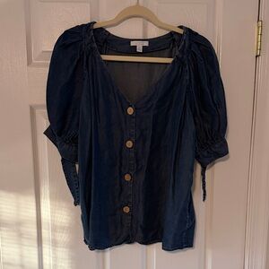 Women's denim Blue Button-Up Top